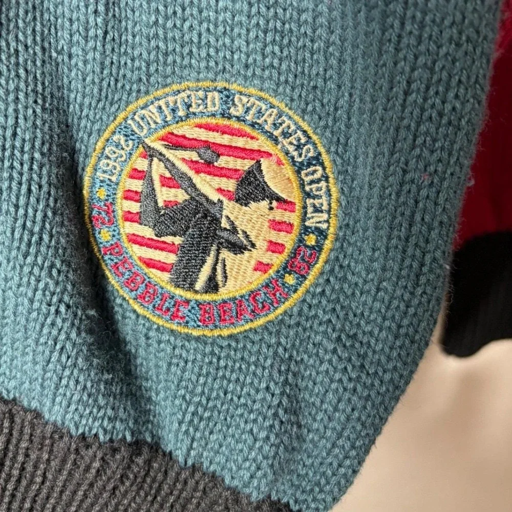 Vintage Izod Club 1992 US Open‎ Pebble Beach Golf Sweater Teal Red Mens S preppy